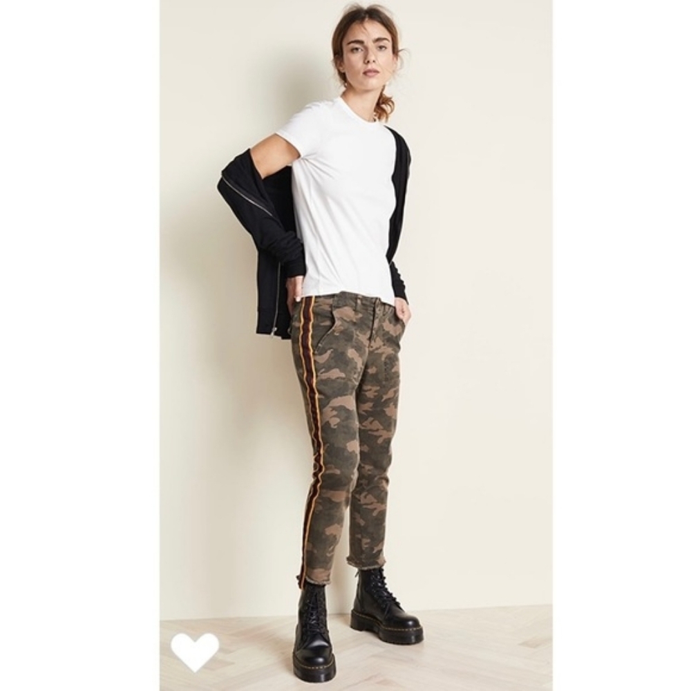 Pam & Gela Camo Patterned Side Striped Raw Hem Mid Rise Utility Pant Size 25
